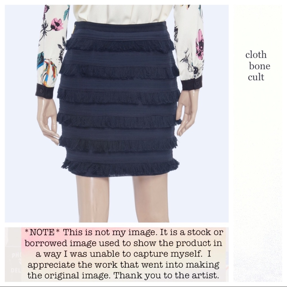 TORY BURCH Navy Blue Fringe SKIRT